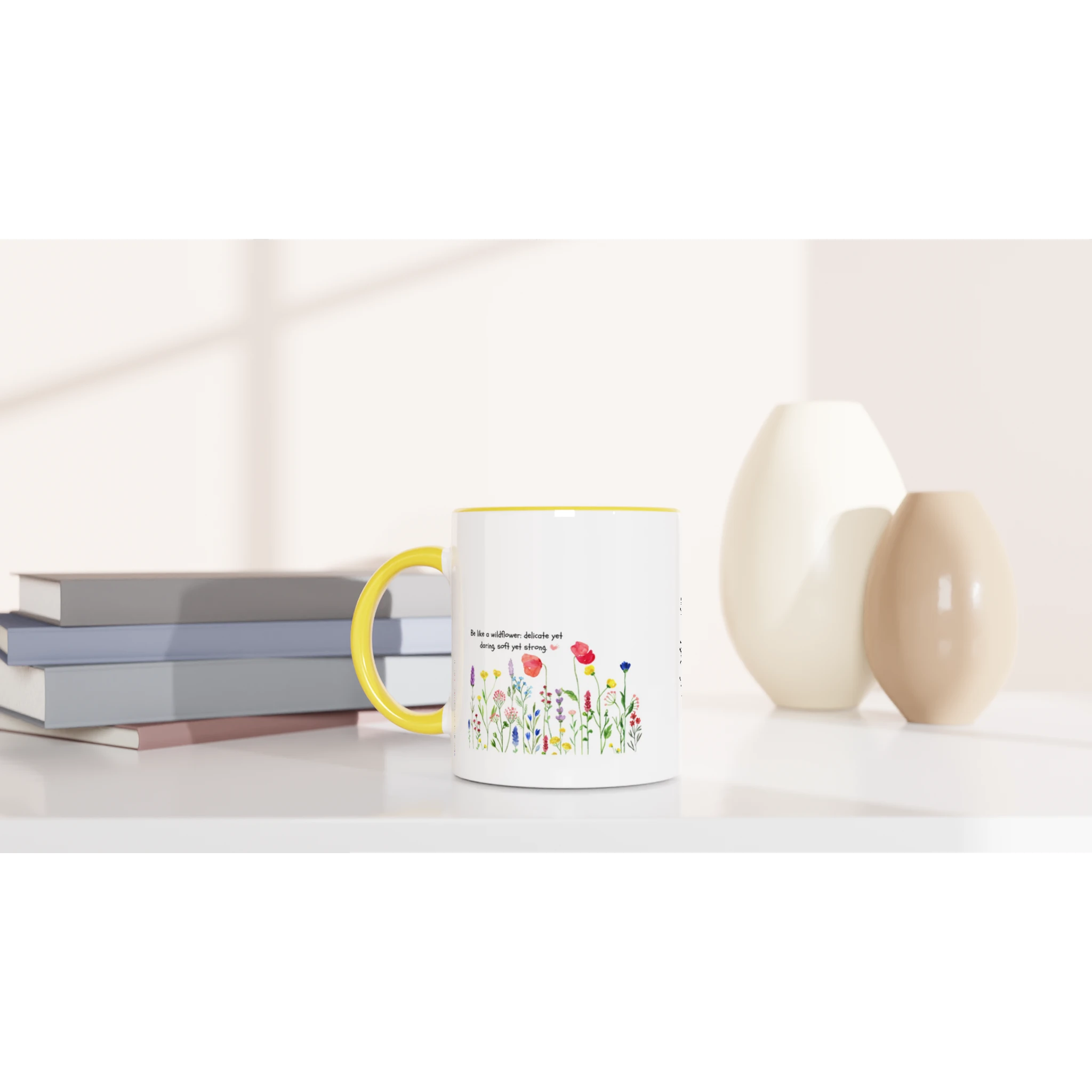 White 11oz Ceramic Mug with Color Inside - Wildflower