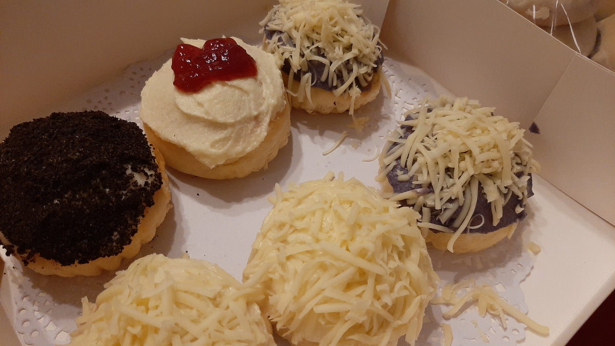 Six assorted special ensaymada with cheese, chocolate and berry toppings