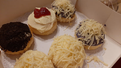 Six assorted special ensaymada with cheese, chocolate and berry toppings