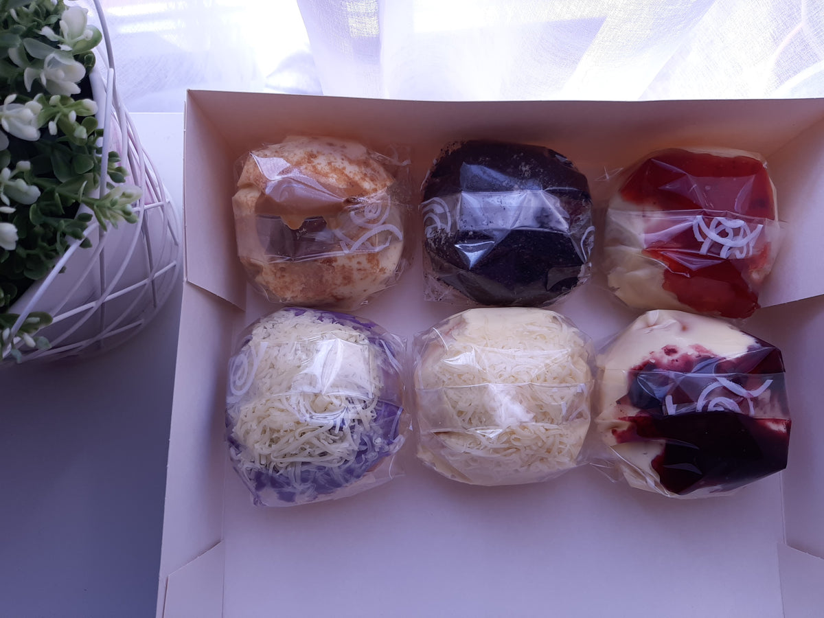 Half-dozen special ensaymada box with cheese, ube and fruit toppings