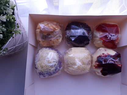 Half-dozen special ensaymada box with cheese, ube and fruit toppings