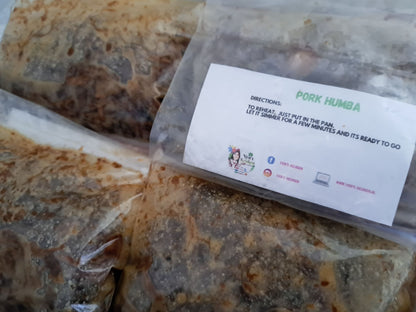 Close-up of Ven's Keuken pork humba label on a sealed 200 g pack