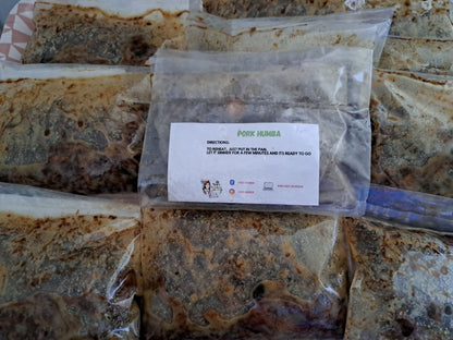 Frozen 200 g pork humba portions in sealed packs with product label
